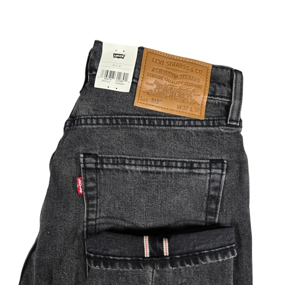 Levis 512 Slim Taper Selvedge Jeans Mens 32x32 Washed Black Grey Cotton Hemp